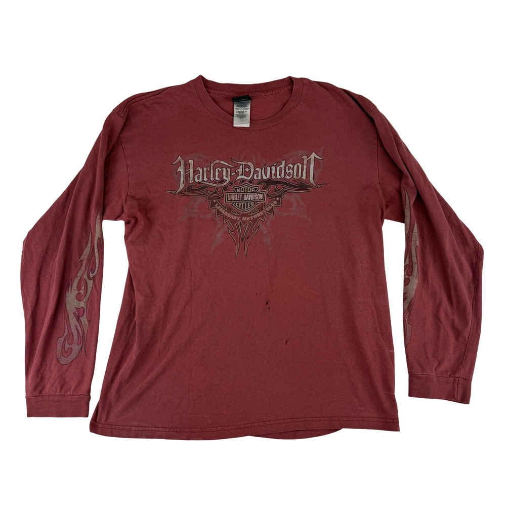 Harley Davidson Long Sleeve Shirt Mens XL Red Tribal Flame Graphic Texas Tee